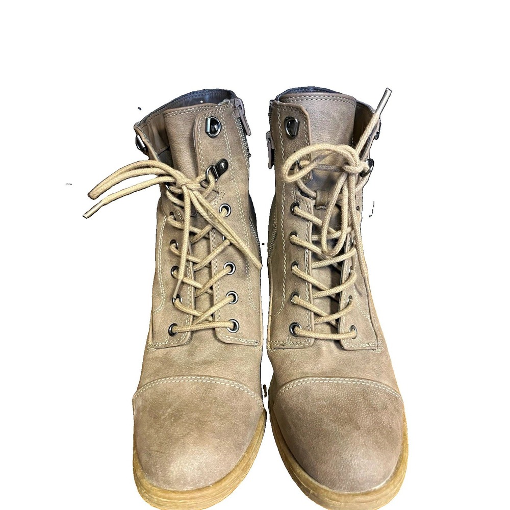 G by GUESS Womens Size 10 Beige Synthetic Ankle Booties Round Toe Lace Up Zip
